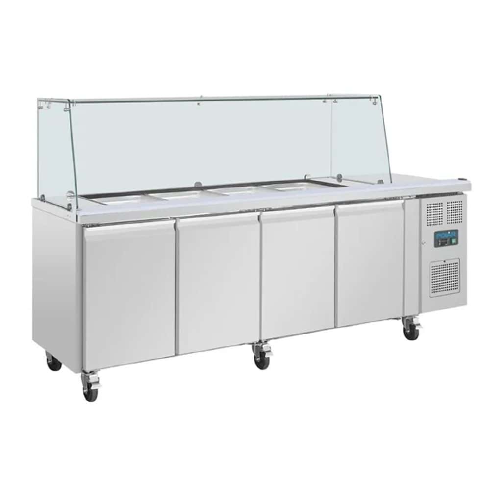 Polar U-Series GN Counter Saladette w/ Square Sneeze Guard - 4 Door 616L 300W 1.8amp