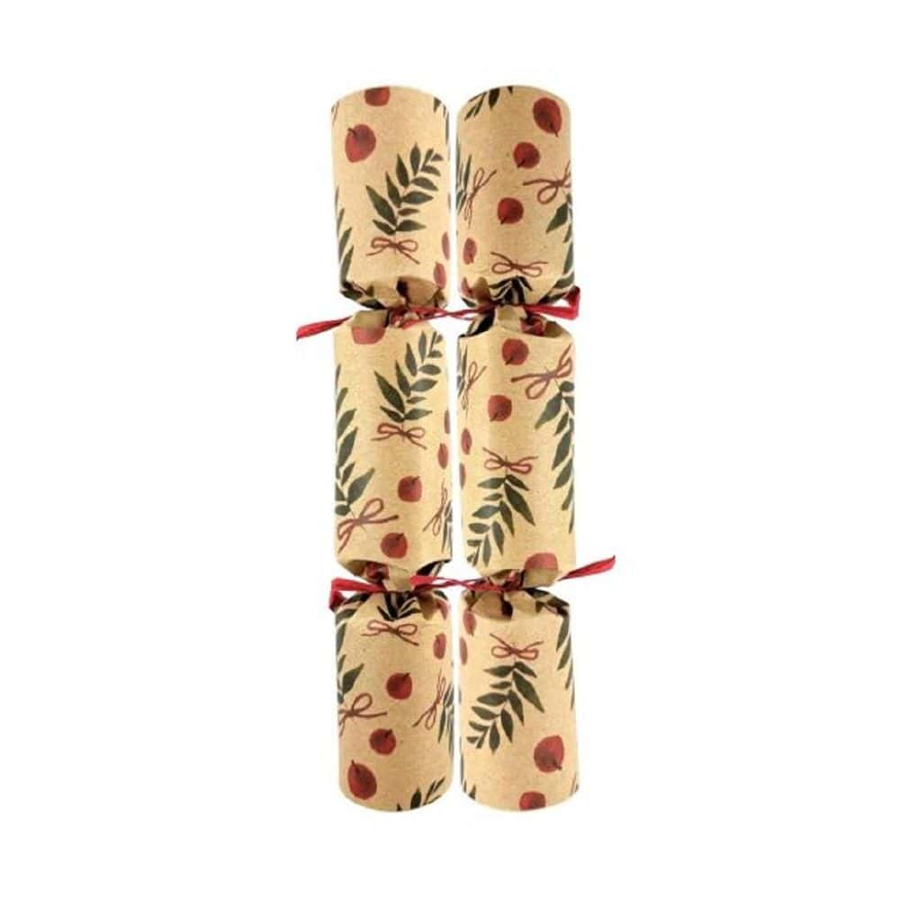 BonBons Paper 254mm (10") Kraft Leaves & Berries w/ Red Raffia Ties