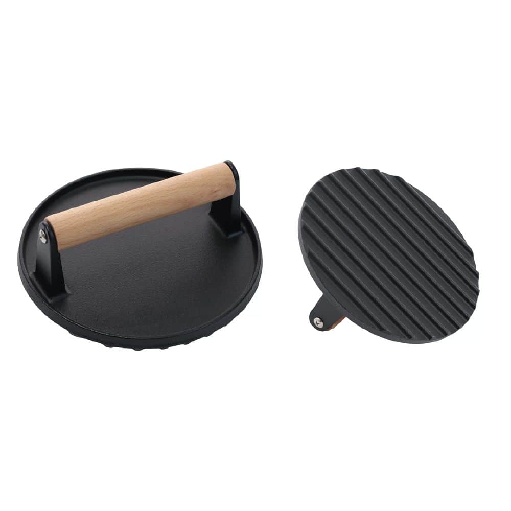 Round Meat Press Cast Iron Wood Handle 150mm