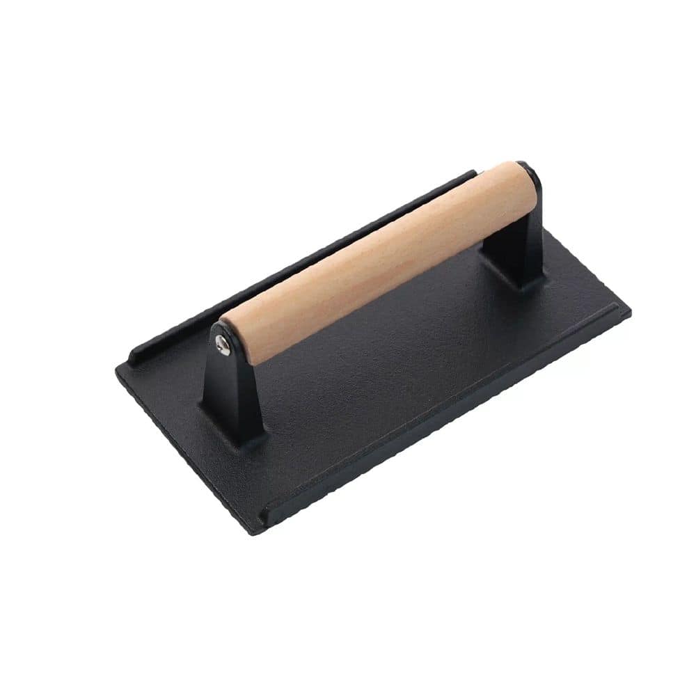Rectangular Meat Press Cast Iron Wood Handle 210mm