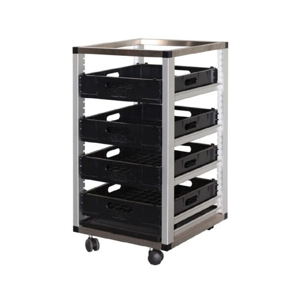 MA1904 Glass Basket Trolley 4 Basket Single Tier w/ 50mm Castors Mantova