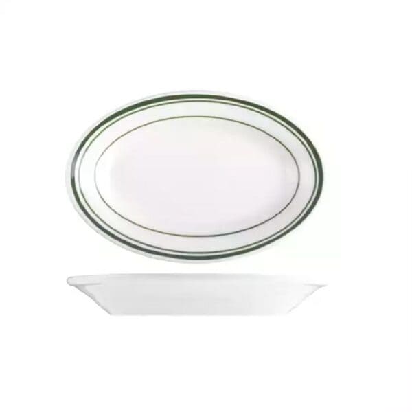 Oval Plate 178mmx117mm Green Bay White/Green Double Line
